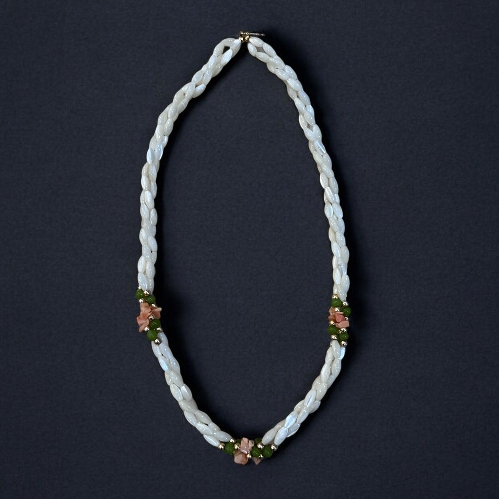 Freshwater Pearl, Jade, and Shell Necklace